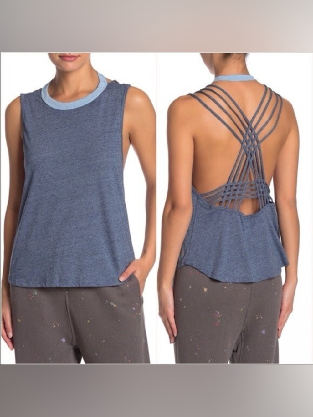 Free People Movement Valentine Strappy RacerBack Tank Top Blue Medium